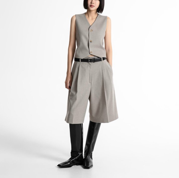 Paper Moon - Korean Women Fashion - #womensfashion - Flannel Wool Set - Up Tailored Vest - 4