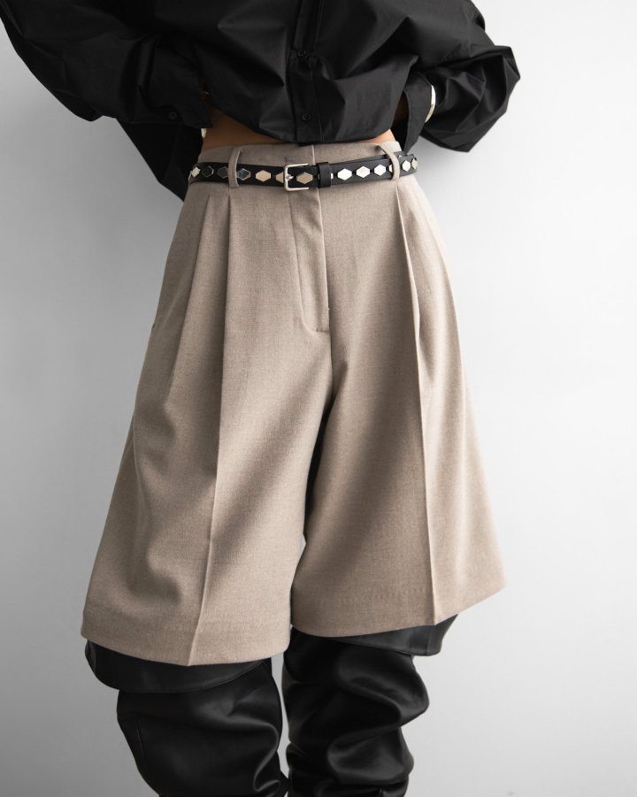Paper Moon - Korean Women Fashion - #momslook - Flannel Wool Set - Up Bermuda Pants