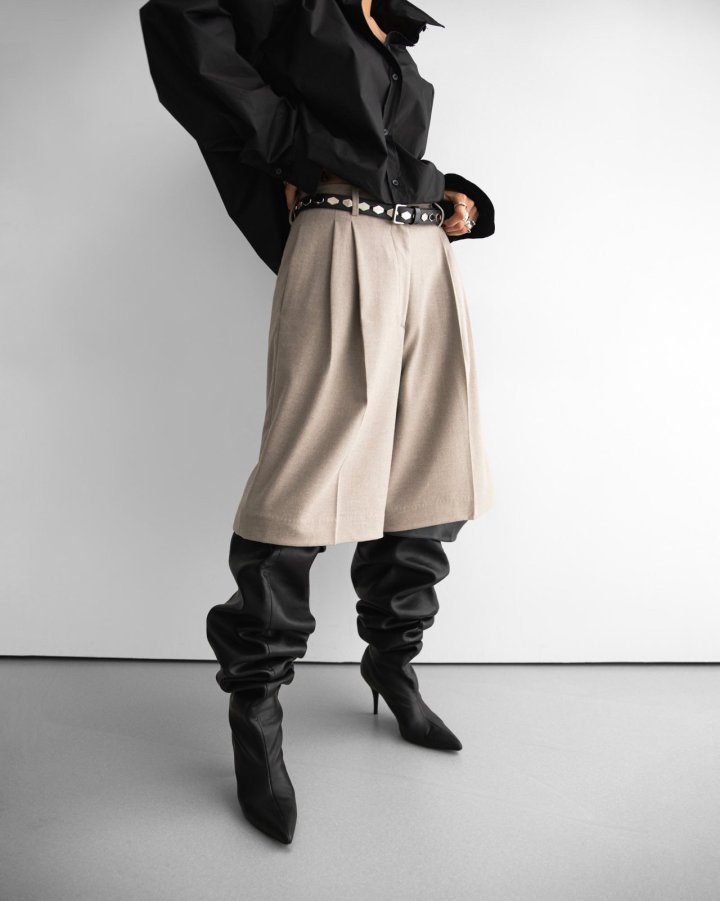 Paper Moon - Korean Women Fashion - #momslook - Flannel Wool Set - Up Bermuda Pants - 3