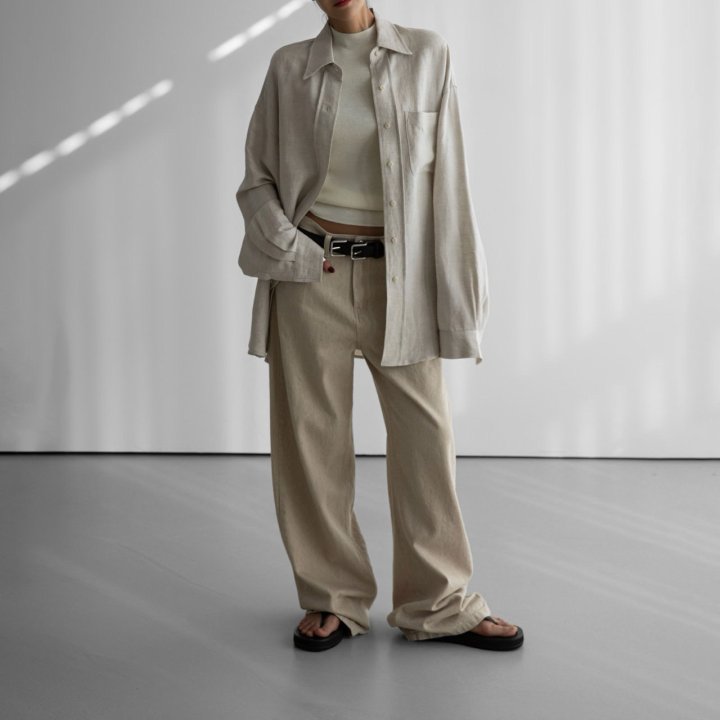 Paper Moon - Korean Women Fashion - #momslook - Soft Linen Oversized Button Down Shirt - 3