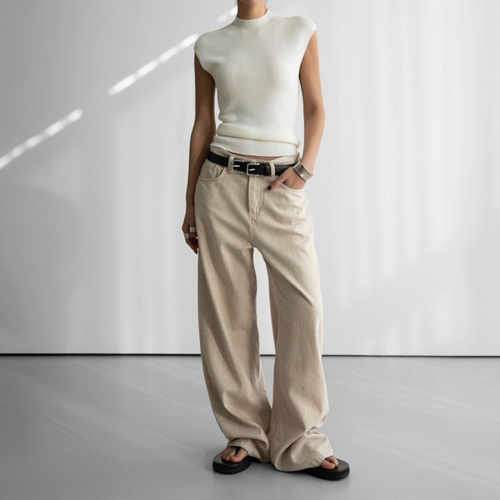 Paper Moon - Korean Women Fashion - #momslook - Natural Linen Denim Wide Pants - 2