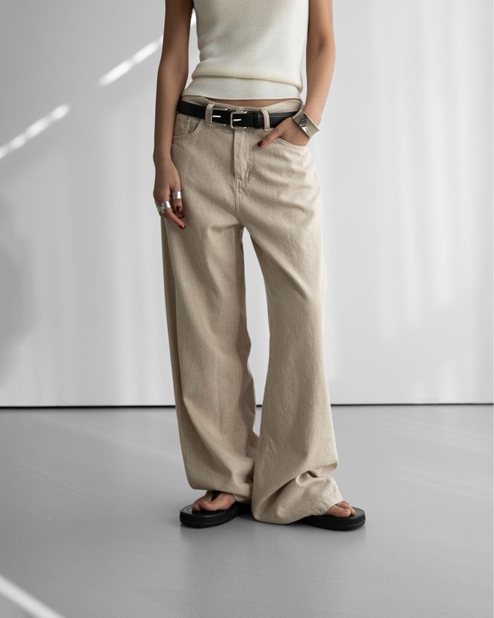 Paper Moon - Korean Women Fashion - #womensfashion - Natural Linen Denim Wide Pants - 4