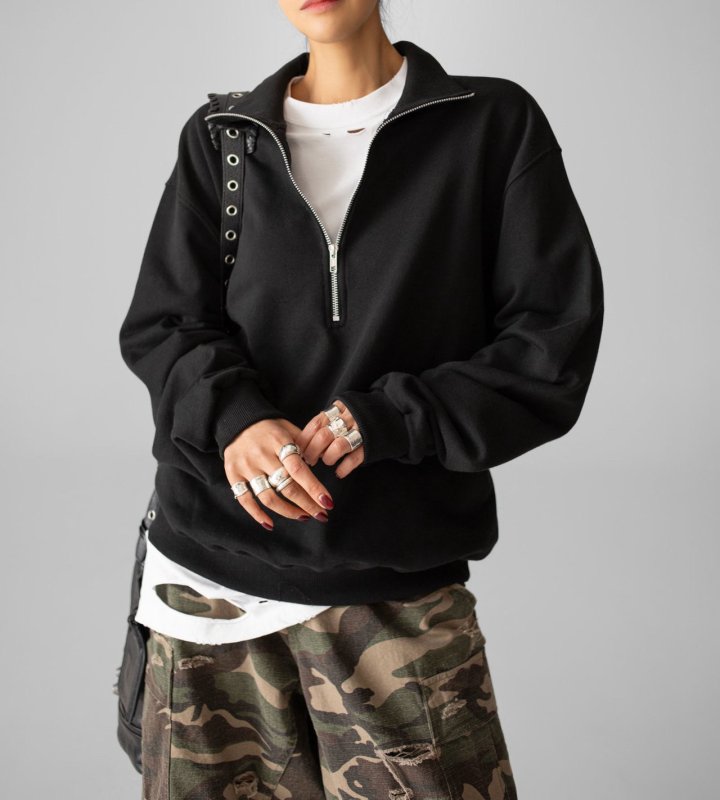 Paper Moon - Korean Women Fashion - #momslook - Classic High Neck Half Zip - Up Sweatshirt