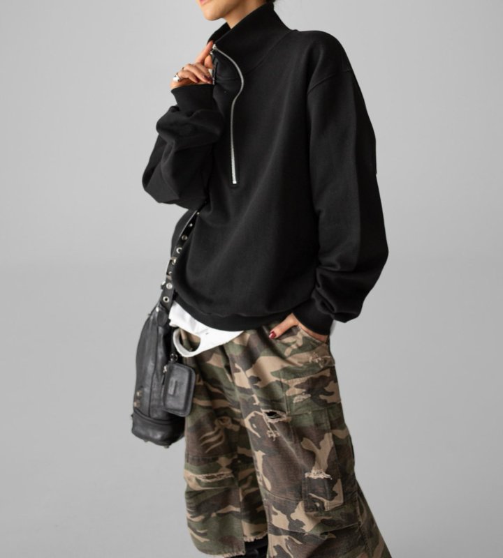 Paper Moon - Korean Women Fashion - #momslook - Classic High Neck Half Zip - Up Sweatshirt - 3