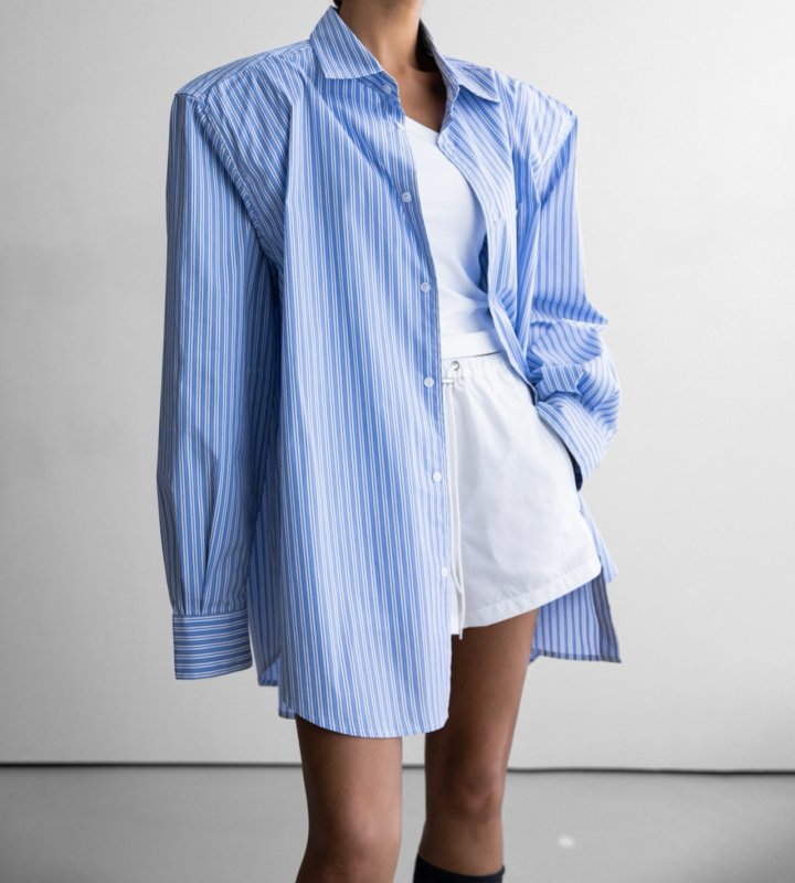 Paper Moon - Korean Women Fashion - #momslook - Boyfriend Fit Oversized Striped Button Down Shirt - 10