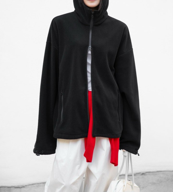 Paper Moon - Korean Women Fashion - #momslook - Classic Fleece Fabric Combi Hoodie Zipped - Up Jacket - 7