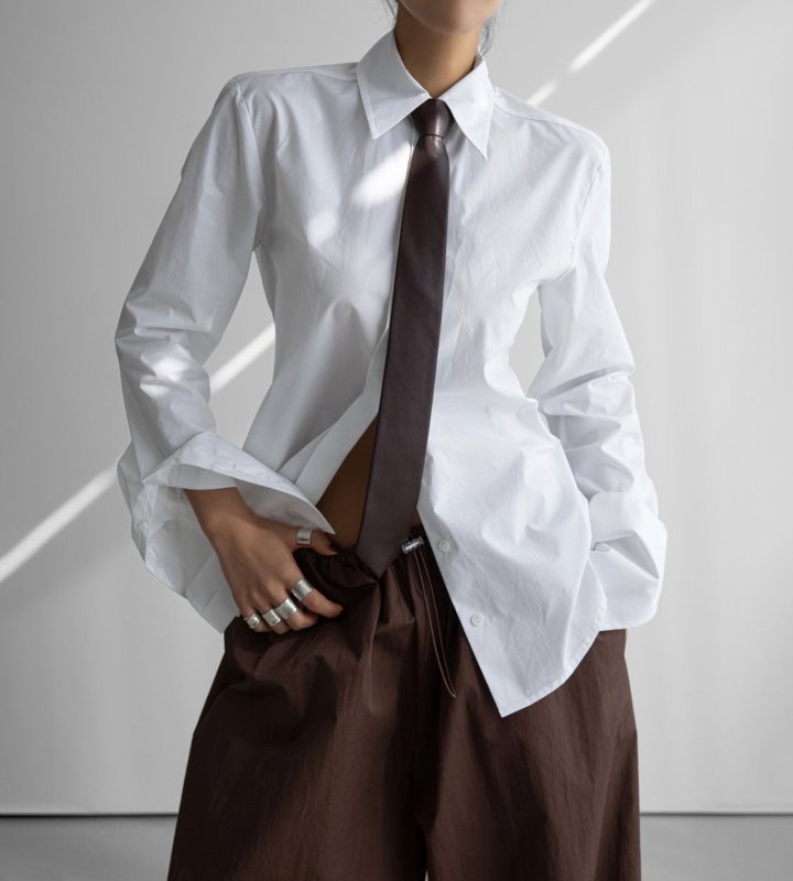 Paper Moon - Korean Women Fashion - #momslook - Slim Fit Long Cuff Shirt