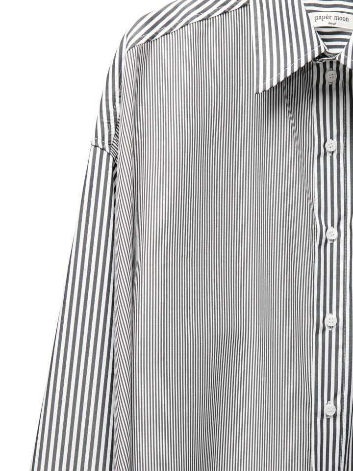 Paper Moon - Korean Women Fashion - #momslook - Oversized Striped Combi Button Down Shirt - 10
