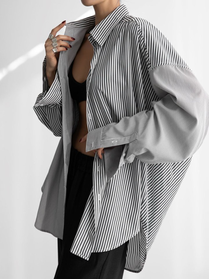 Paper Moon - Korean Women Fashion - #womensfashion - Oversized Striped Combi Button Down Shirt - 4
