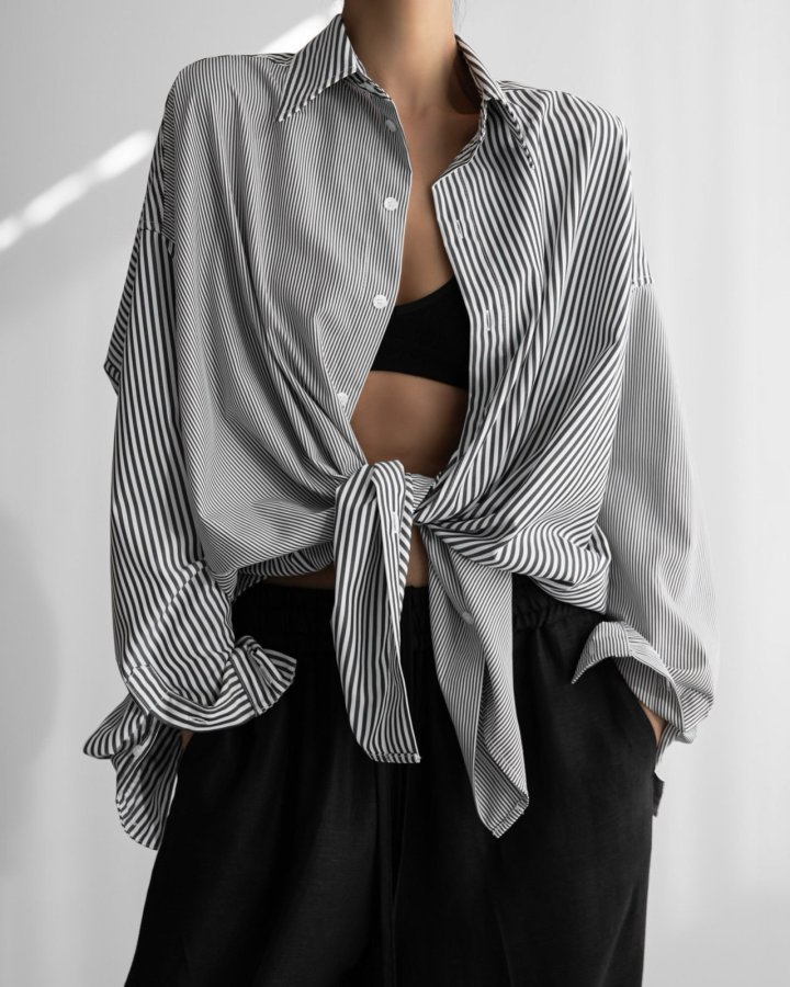Paper Moon - Korean Women Fashion - #momslook - Oversized Striped Combi Button Down Shirt - 6