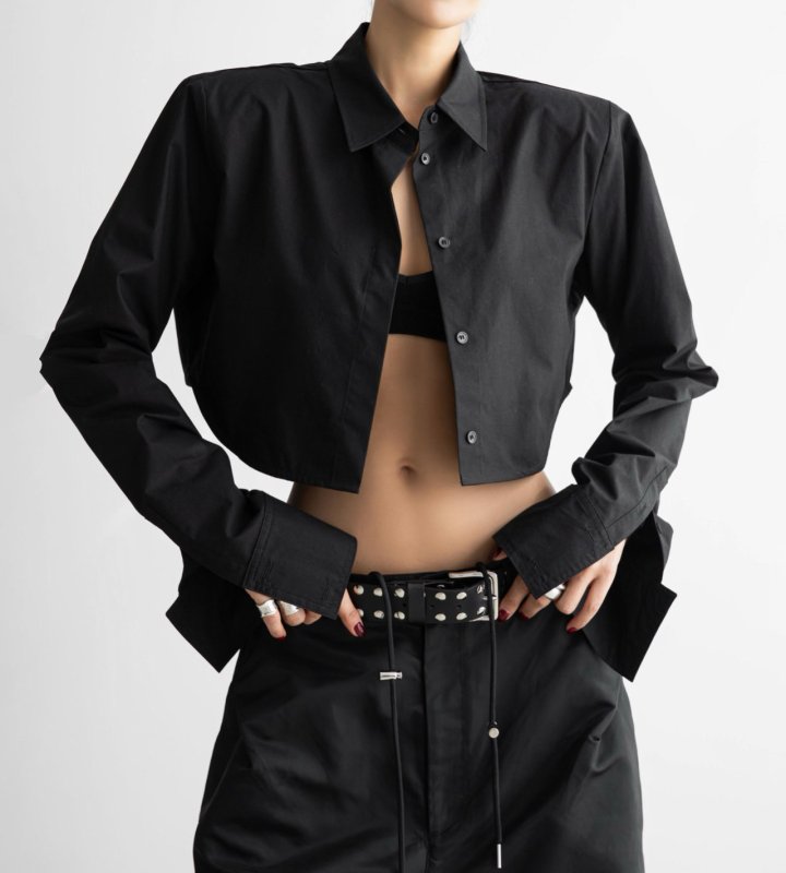 Paper Moon - Korean Women Fashion - #momslook - Classic Shoulder Pad Cropped Button Down Shirt