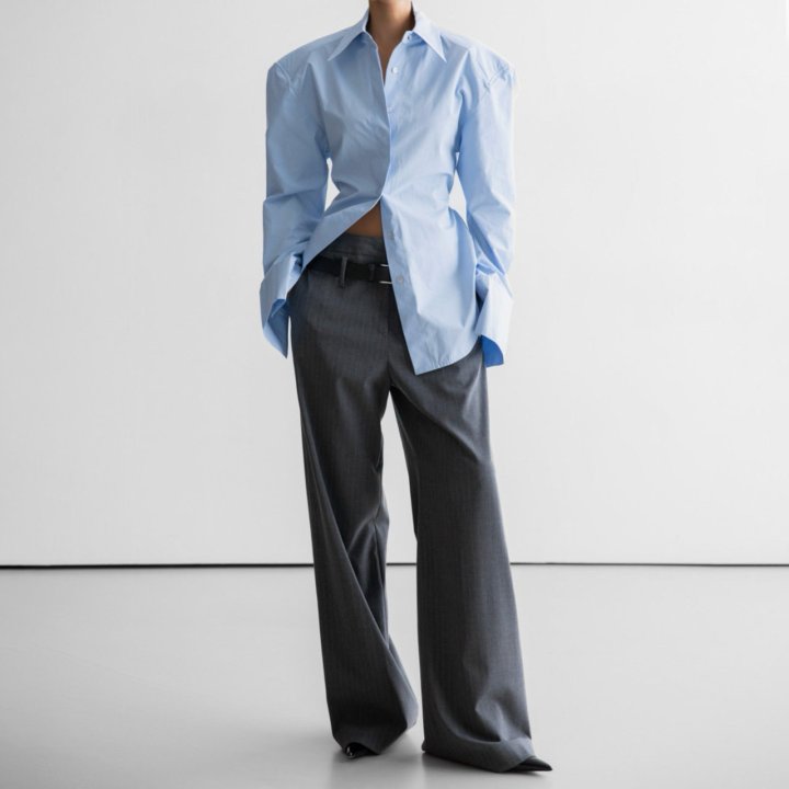 Paper Moon - Korean Women Fashion - #pursuepretty - Padded Shoulder Button Down Cotton Shirt - 2