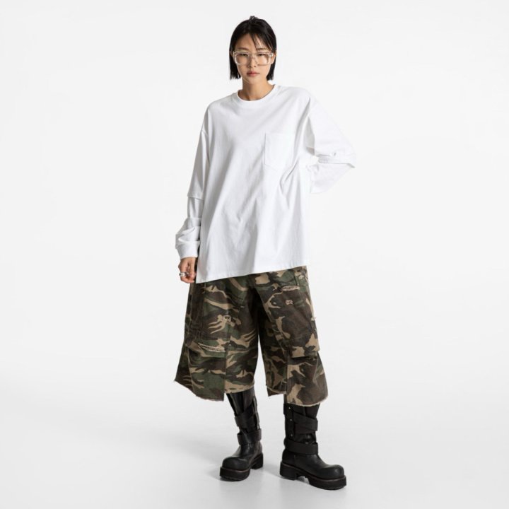 Paper Moon - Korean Women Fashion - #pursuepretty - Layered Sleeve Side Slit Tee