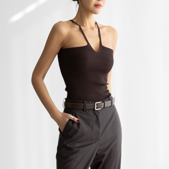 Paper Moon - Korean Women Fashion - #pursuepretty - V - Line Strap Ribbed Knit Sleeveless Top