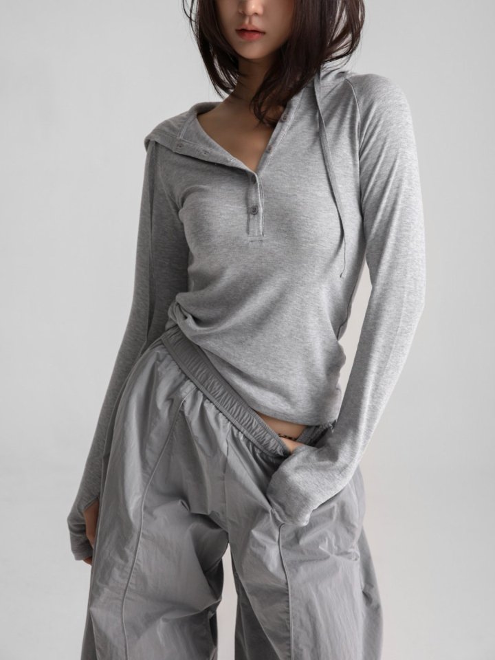Paper Moon - Korean Women Fashion - #restrostyle - Finger Hall Sleeved Button Point Jersey Hoodie - 5
