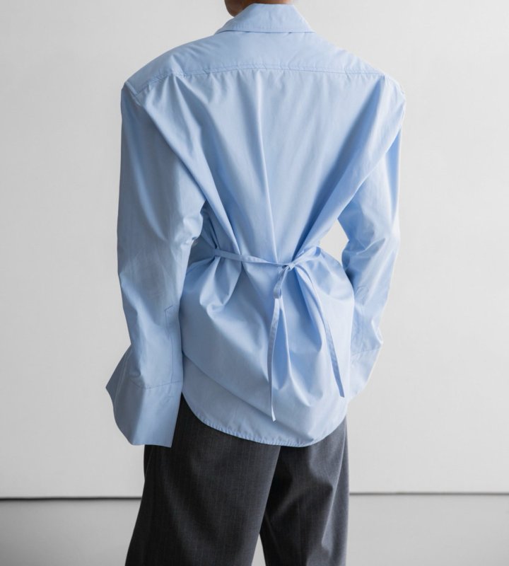Paper Moon - Korean Women Fashion - #restrostyle - Padded Shoulder Button Down Cotton Shirt - 3