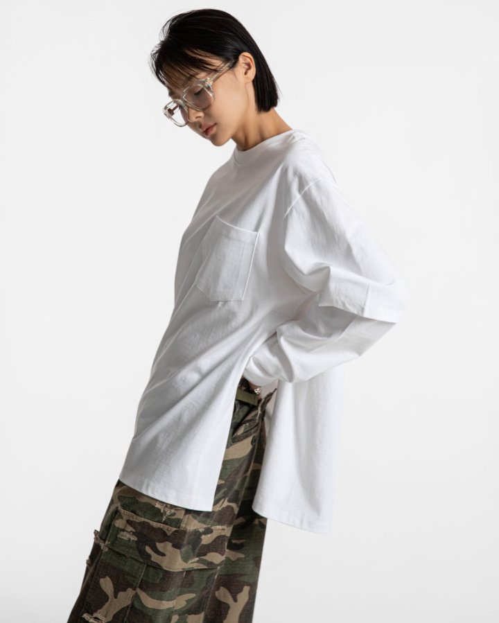 Paper Moon - Korean Women Fashion - #restrostyle - Layered Sleeve Side Slit Tee - 2