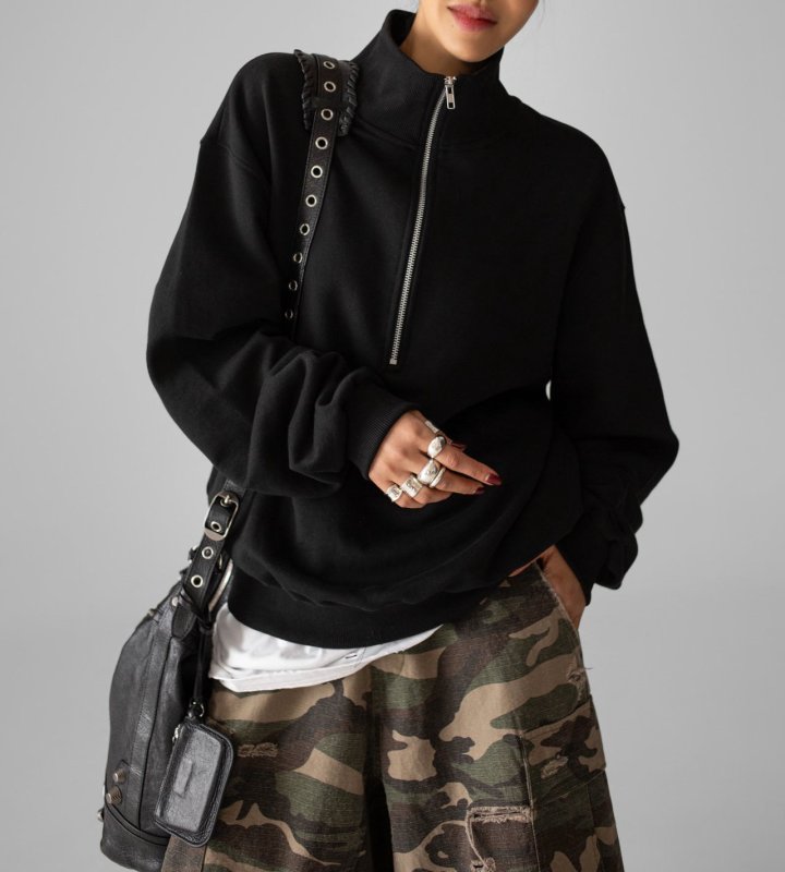 Paper Moon - Korean Women Fashion - #restrostyle - Classic High Neck Half Zip - Up Sweatshirt - 10