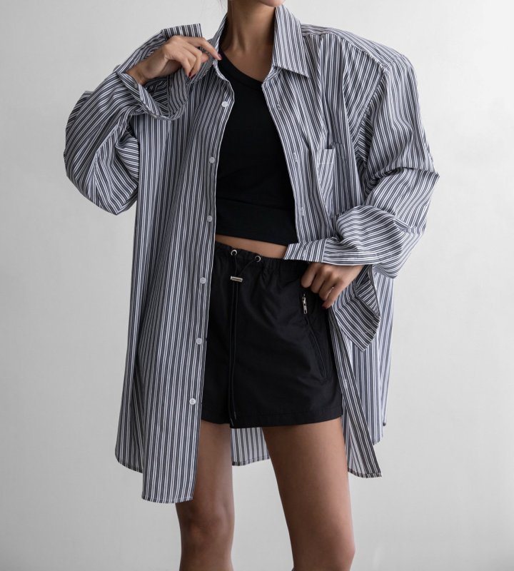 Paper Moon - Korean Women Fashion - #restrostyle - Boyfriend Fit Oversized Striped Button Down Shirt