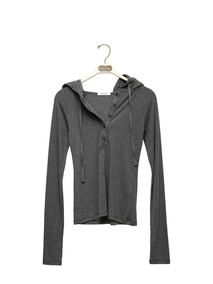 Paper Moon - Korean Women Fashion - #romanticstyle - Finger Hall Sleeved Button Point Jersey Hoodie - 8