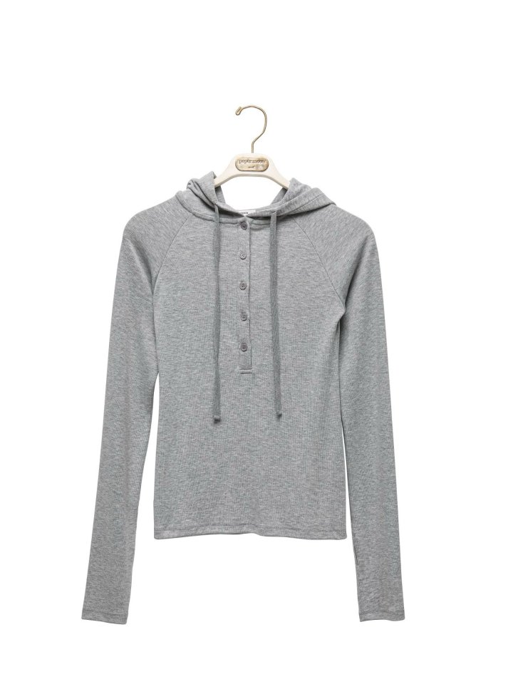 Paper Moon - Korean Women Fashion - #romanticstyle - Finger Hall Sleeved Button Point Jersey Hoodie - 6