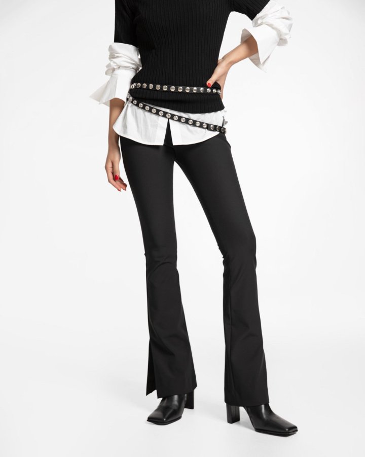 Paper Moon - Korean Women Fashion - #romanticstyle - Side Slit Maxi Flared Pants - 5