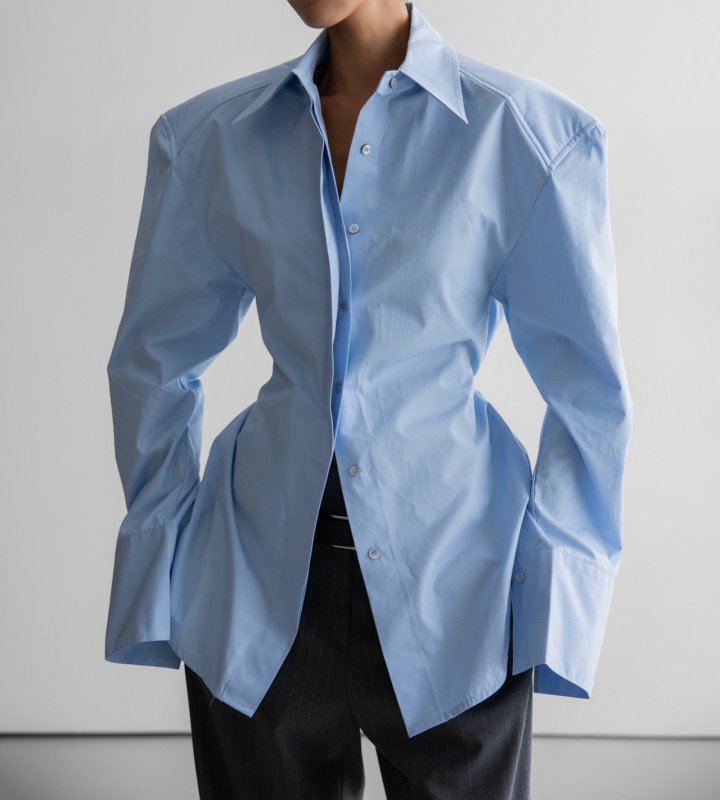 Paper Moon - Korean Women Fashion - #restrostyle - Padded Shoulder Button Down Cotton Shirt - 4