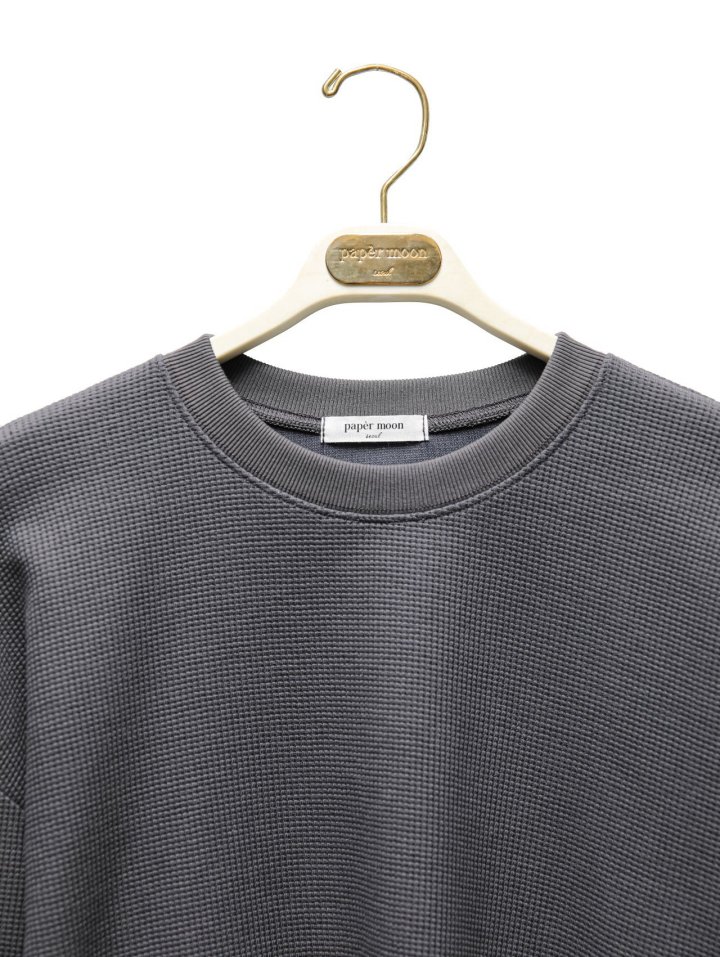 Paper Moon - Korean Women Fashion - #romanticstyle - Waffle Fabric Oversized Long Sleeved Tee - 6