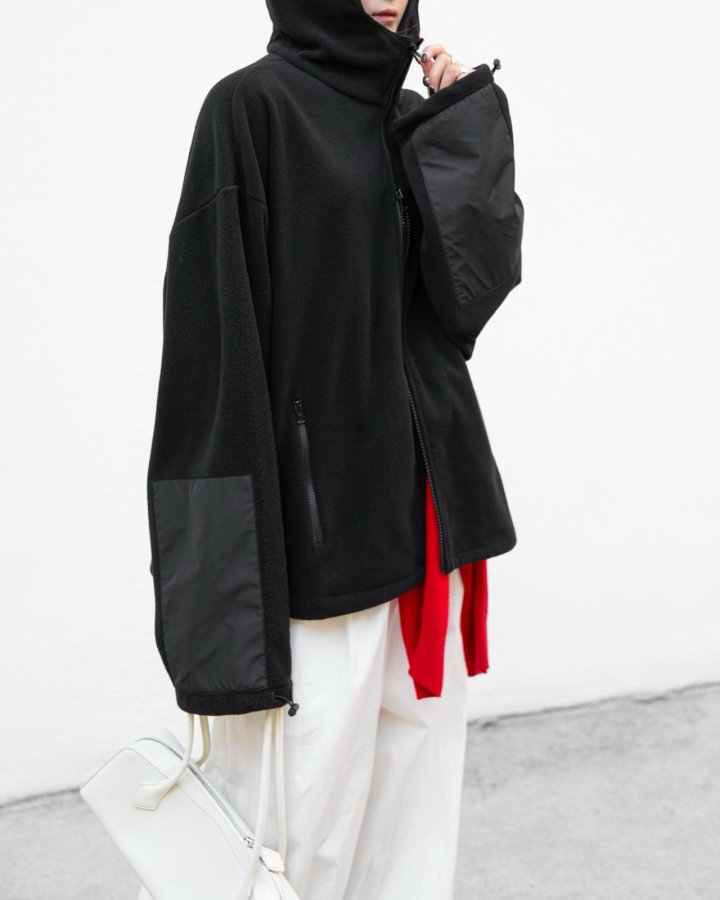 Paper Moon - Korean Women Fashion - #romanticstyle - Classic Fleece Fabric Combi Hoodie Zipped - Up Jacket