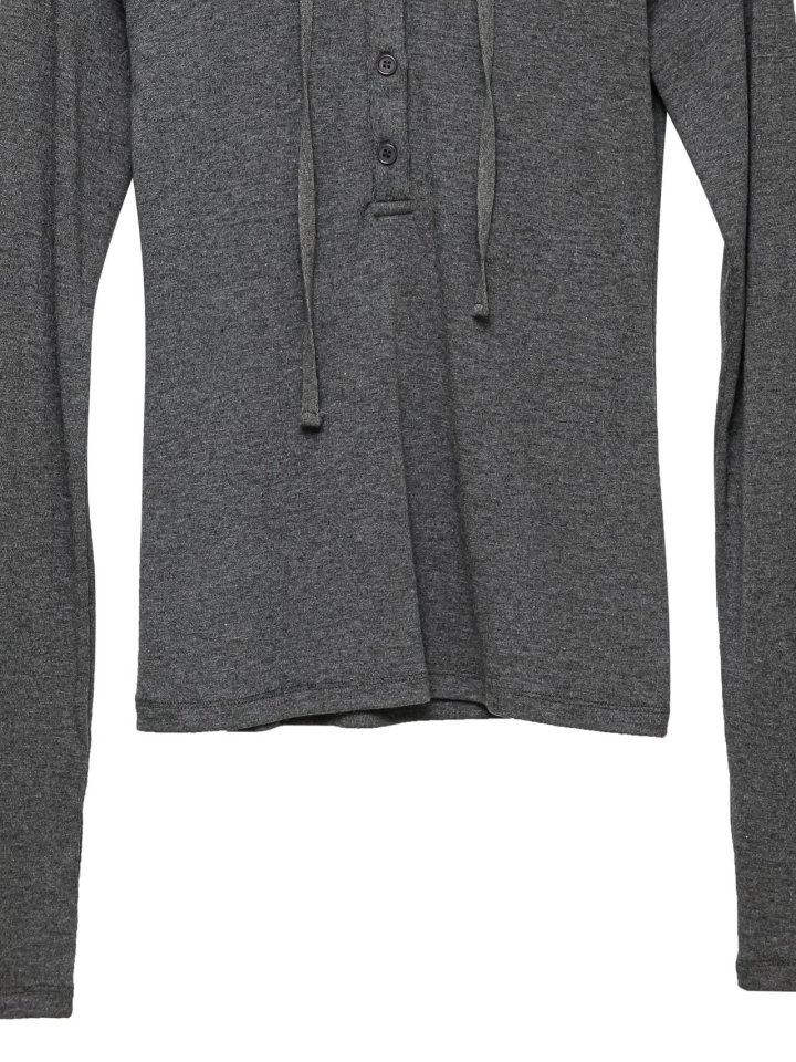 Paper Moon - Korean Women Fashion - #shopsmall - Finger Hall Sleeved Button Point Jersey Hoodie - 9