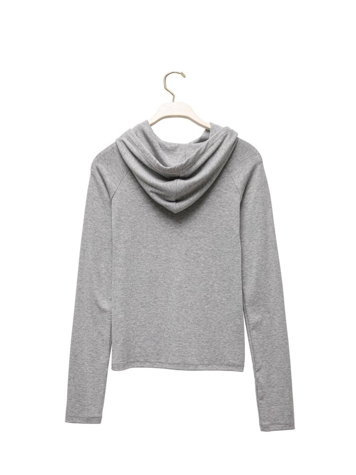 Paper Moon - Korean Women Fashion - #shopsmall - Finger Hall Sleeved Button Point Jersey Hoodie - 7