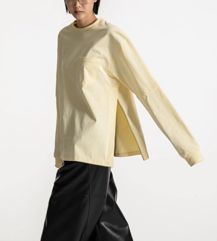 Paper Moon - Korean Women Fashion - #romanticstyle - Layered Sleeve Side Slit Tee - 4