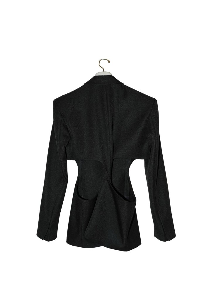 Paper Moon - Korean Women Fashion - #shopsmall - Squared Shoulder Cut Out Waist Detail Minimal Blazer - 7