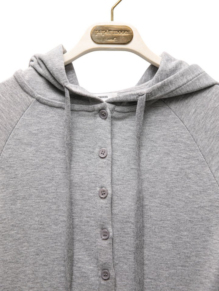 Paper Moon - Korean Women Fashion - #thatsdarling - Finger Hall Sleeved Button Point Jersey Hoodie - 8