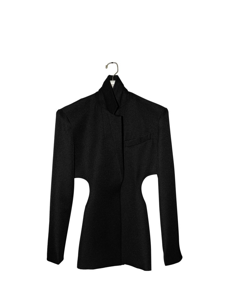 Paper Moon - Korean Women Fashion - #thatsdarling - Squared Shoulder Cut Out Waist Detail Minimal Blazer - 8