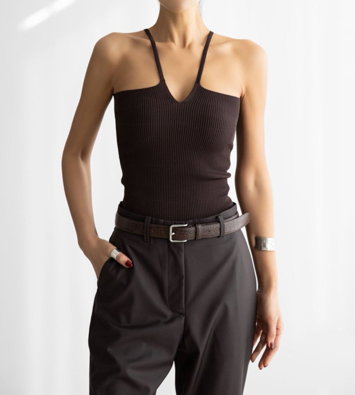 Paper Moon - Korean Women Fashion - #thatsdarling - V - Line Strap Ribbed Knit Sleeveless Top - 5