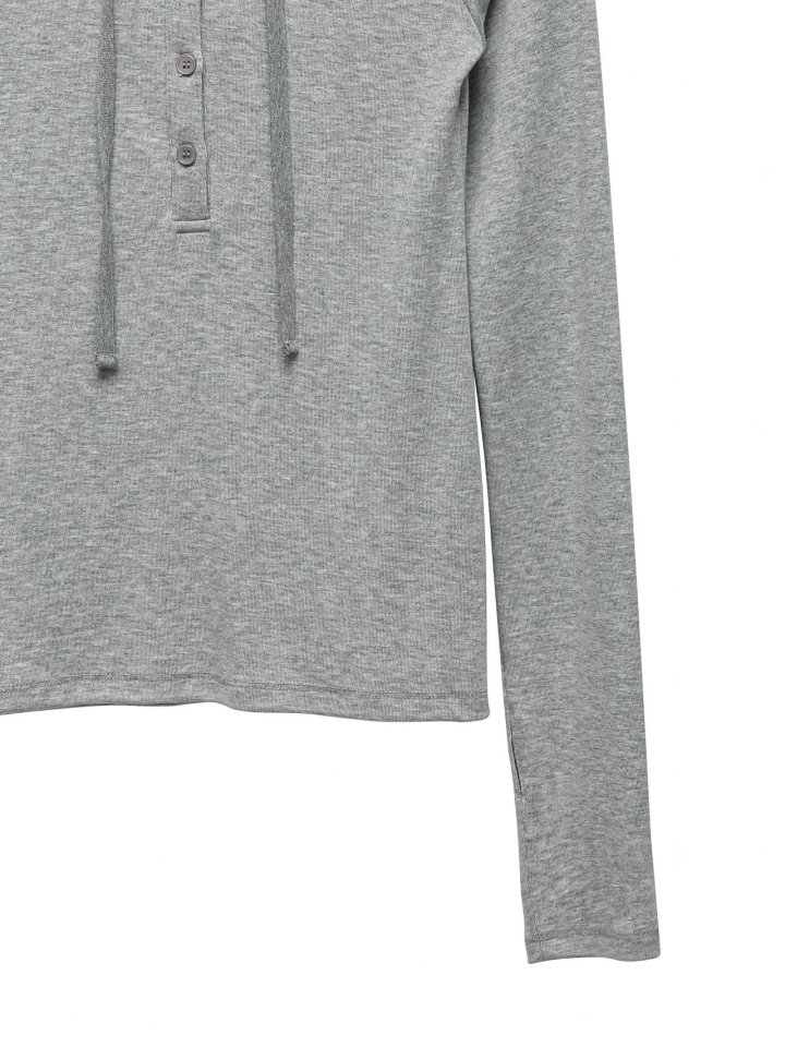 Paper Moon - Korean Women Fashion - #thelittlethings - Finger Hall Sleeved Button Point Jersey Hoodie - 9