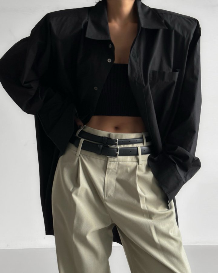 Paper Moon - Korean Women Fashion - #vintageinspired - Maxi Oversized Padded Shoulder Cotton Button Down Shirt - 3