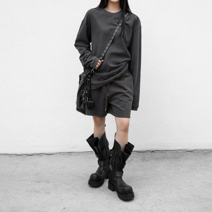 Paper Moon - Korean Women Fashion - #vintageinspired - Waffle Fabric Oversized Long Sleeved Tee - 2