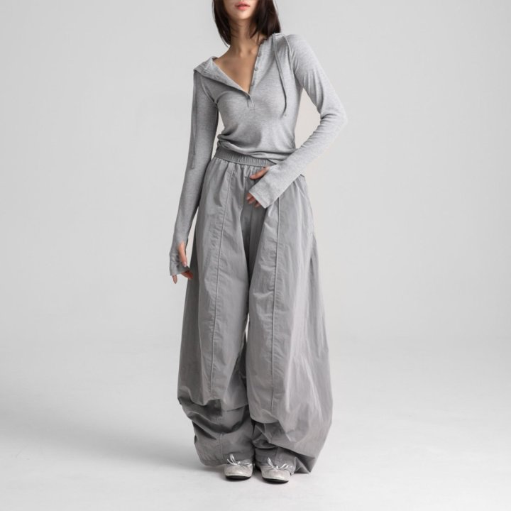 Paper Moon - Korean Women Fashion - #vintagekidsstyle - Finger Hall Sleeved Button Point Jersey Hoodie - 3