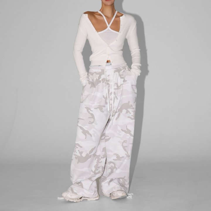 Paper Moon - Korean Women Fashion - #womensfashion - Camouflage Cotton Banded Maxi Wide Trousers