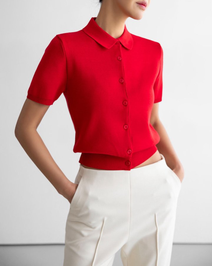 Paper Moon - Korean Women Fashion - #womensfashion - Collared Short Sleeve Button Cardigan