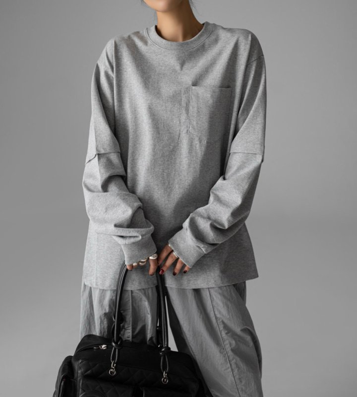 Paper Moon - Korean Women Fashion - #womensfashion - Layered Sleeve Side Slit Tee - 8