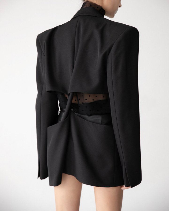 Paper Moon - Korean Women Fashion - #womensfashion - Squared Shoulder Cut Out Waist Detail Minimal Blazer