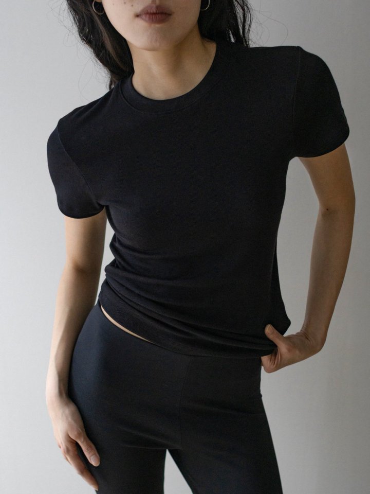 Paper Moon - Korean Women Fashion - #womensfashion - Ribbed Slim Crewneck Basic Tee
