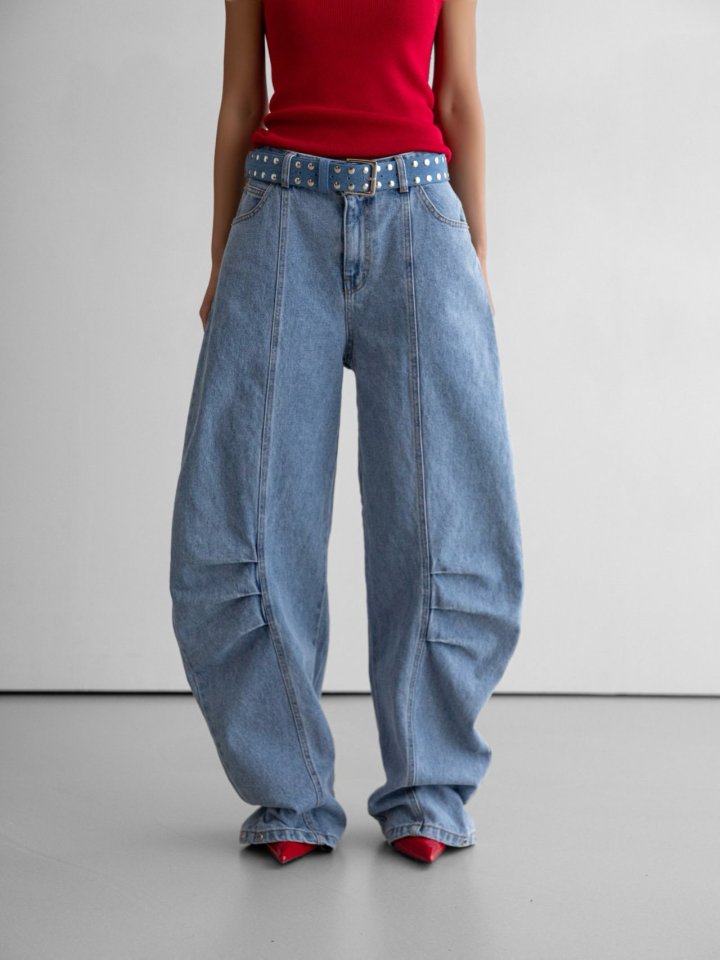 Paper Moon - Korean Women Fashion - #womensfashion - Volume Pintuck Denim Pants - 2