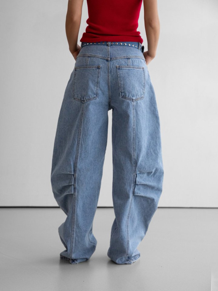 Paper Moon - Korean Women Fashion - #momslook - Volume Pintuck Denim Pants - 4