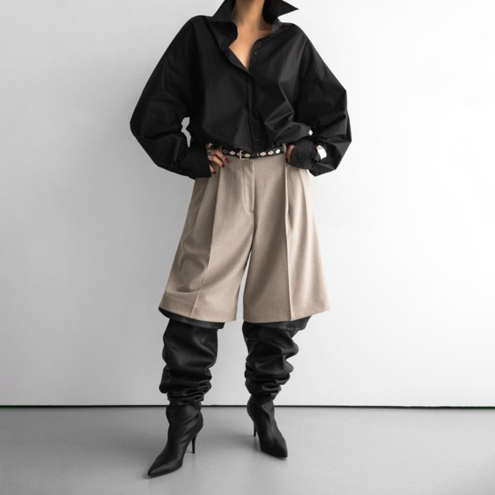 Paper Moon - Korean Women Fashion - #womensfashion - Flannel Wool Set - Up Bermuda Pants - 2