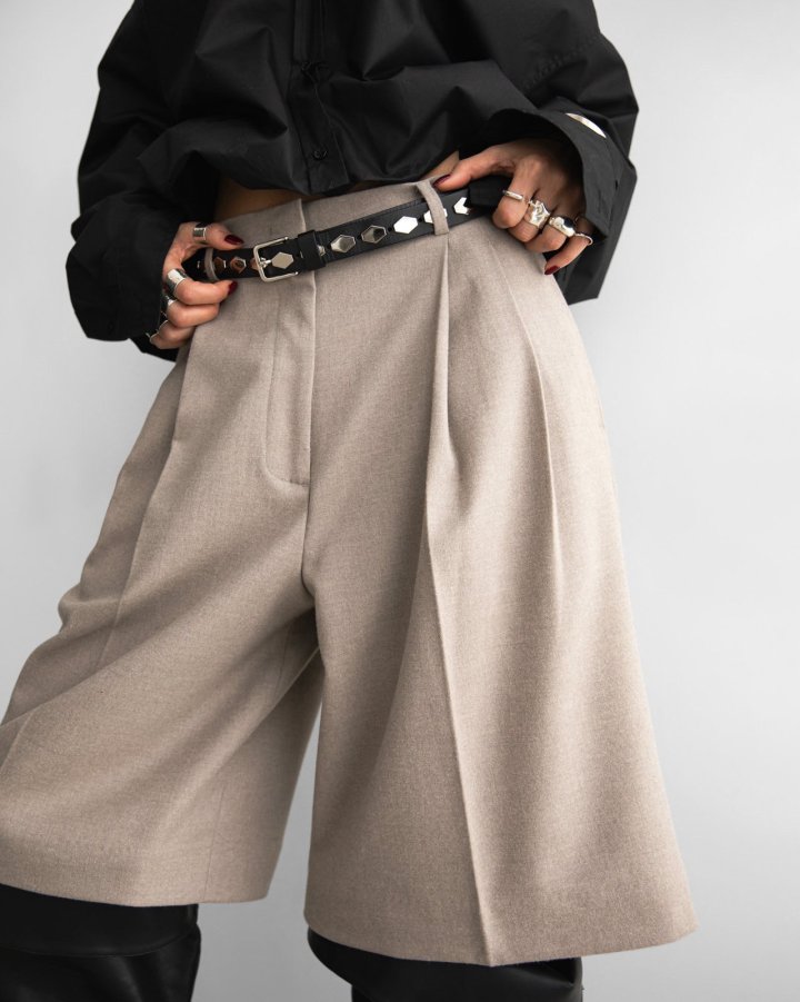 Paper Moon - Korean Women Fashion - #momslook - Flannel Wool Set - Up Bermuda Pants - 4
