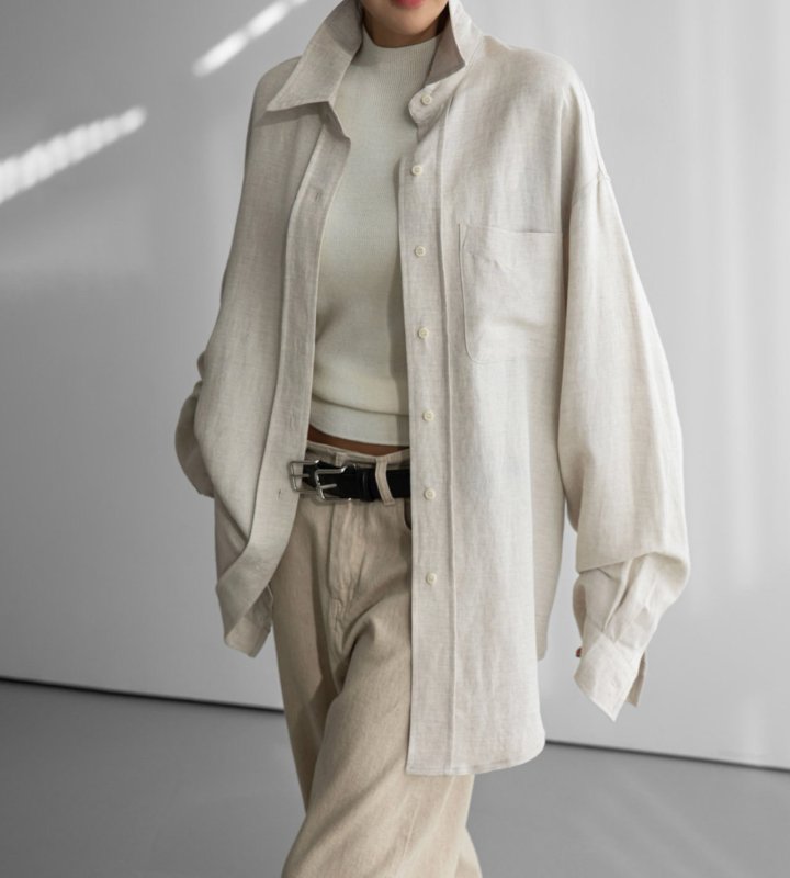 Paper Moon - Korean Women Fashion - #momslook - Soft Linen Oversized Button Down Shirt - 4